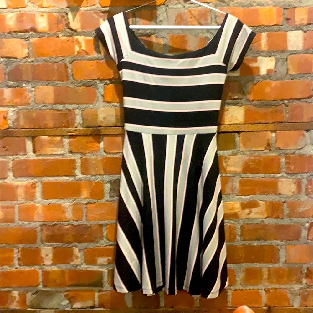 Loft petite striped black gray and pink dress - size XXSP